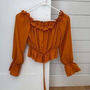 Elegant Ruffled Off-Shoulder Blouse - Mustard